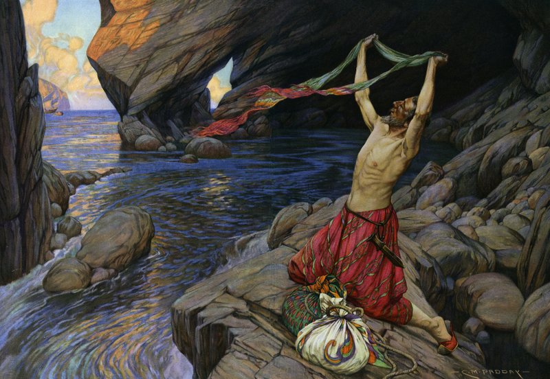Sindbad Żeglarz (kolorowa litografia) autorstwa Charles Murray (after) Padday