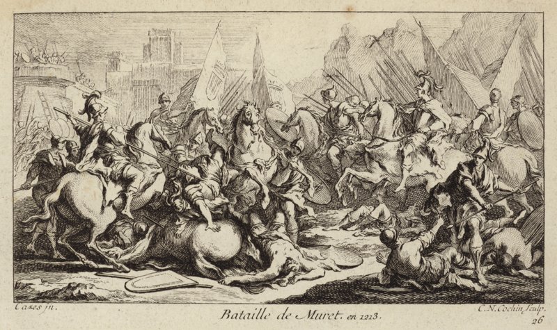 Bitwa pod Muret we Francji, krucjata albigenów autorstwa Charles Nicolas II Cochin