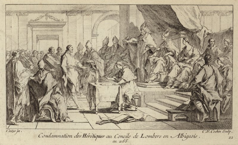 Potępienie katarów jako heretyków w Radzie Lombers we Francji autorstwa Charles Nicolas II Cochin