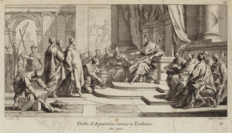 Dieta Akwitanii odbyła się w Tuluzie, 790 (grawerowanie) autorstwa Charles Nicolas II Cochin