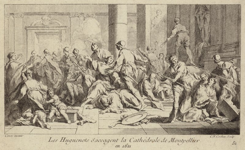 Hugenoci plądrują katedrę w Montpellier, Francja, 1621 autorstwa Charles Nicolas II Cochin