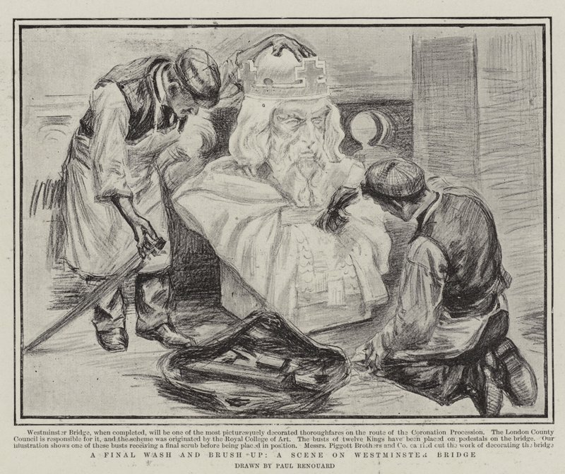 Ostatnie mycie i odmażanie, scena na Westminster Bridge autorstwa Charles Paul Renouard
