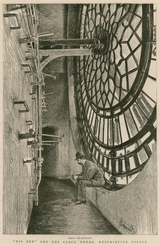 Za tarczą zegara, Big Ben i Wieża Zegarowa, Pałac Westminsterski autorstwa Charles Paul Renouard