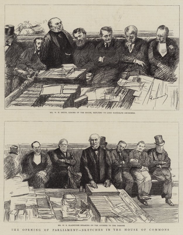 Otwarcie parlamentu, szkice w Izbie Gmin autorstwa Charles Paul Renouard