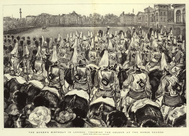 Urodziny Królowej w Londynie, sztandar w Horse Guards autorstwa Charles Paul Renouard