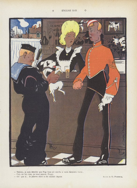 Angielski bar. Ilustracja do Le Rire (litografia kolorowa) autorstwa Charles Pourriol