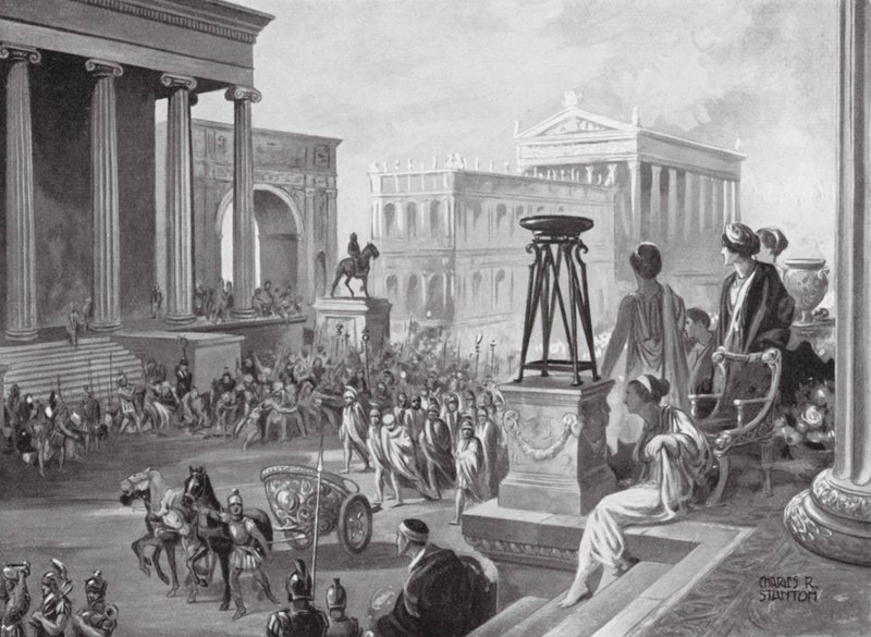 Przywódcy achajscy przewiezieni do Rzymu, BC 167 (litografia) autorstwa Charles Rebel Stanton