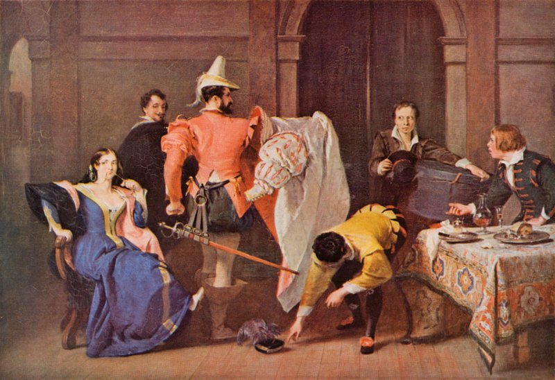Szekspir: Katarzyna i Petruchio, Poskromienie złośnicy, akt IV, scena 3 (kolor lito) autorstwa Charles Robert (after) Leslie