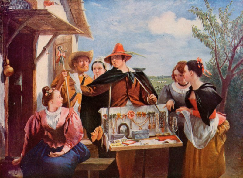 Szekspir: Towary Autolykosa, Zimowa opowieść, Akt IV, Scena 3 (litografia kolorowa) autorstwa Charles Robert (after) Leslie