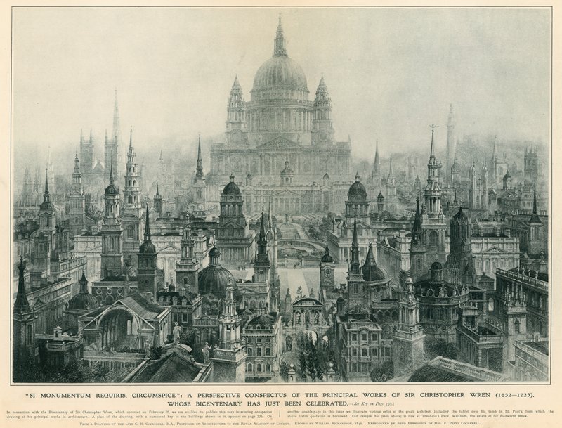 Perspektywiczny przegląd głównych dzieł Sir Christophera Wrena autorstwa Charles Robert Cockerell