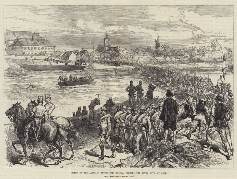Wjazd wojsk austriackich do Bośni przez rzekę Save, w Brod autorstwa Sir John Charles Robinson
