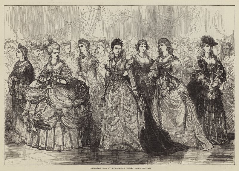 Bal przebierańców w Marlborough House, kostiumy damskie autorstwa Sir John Charles Robinson