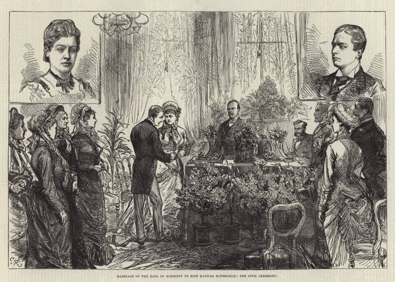 Ślub hrabiego Rosebery z panną Hannah Rothschild, ceremonia cywilna autorstwa Sir John Charles Robinson