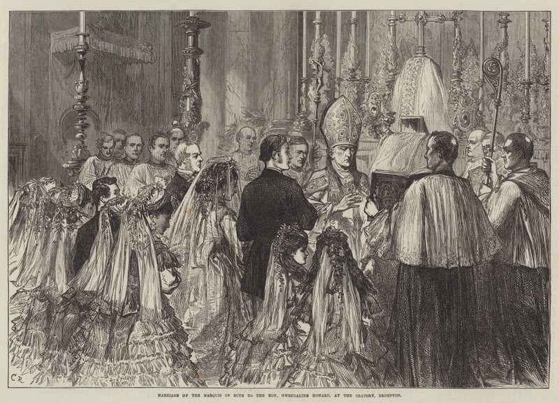 Ślub markiza Bute z czcigodną Gwendaline Howard w oratorium w Brompton autorstwa Sir John Charles Robinson
