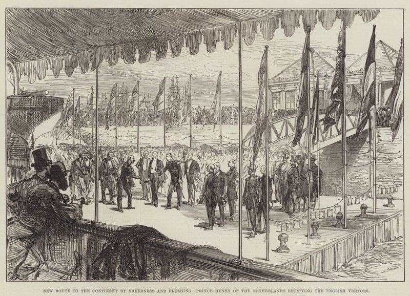Nowa droga na kontynent autorstwa Sheerness and Flushing, książę Henryk z Holandii przyjmuje angielskich gości autorstwa Sir John Charles Robinson
