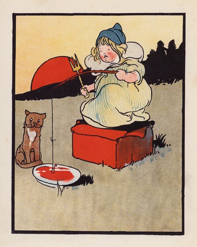 Nonsens: Niemowlę łowi ryby w naczyniu (kolorowa litografia) autorstwa Charles Robinson