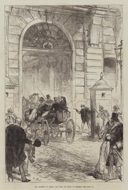 Próba zastrzelenia króla Hiszpanii w Madrycie autorstwa Sir John Charles Robinson