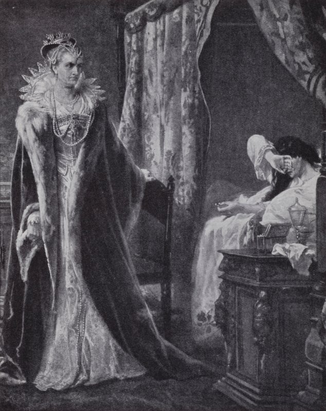 Hrabina Nottingham zwraca pierścień hrabiego Essex królowej Elżbiecie I, ale za późno, by uratować go przed egzekucją (litografia) autorstwa Charles Soubre