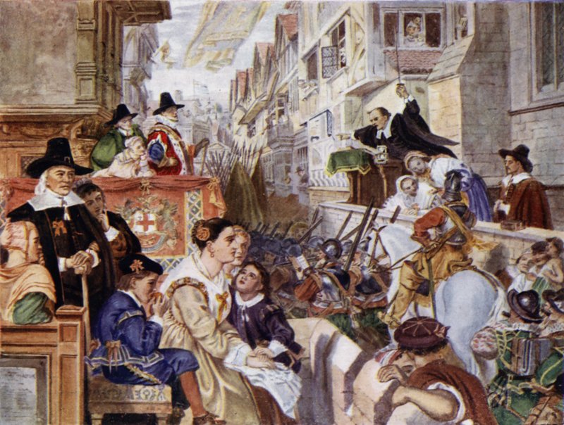 Żołnierze londyńscy zamierzają walczyć po stronie parlamentarzystów przeciwko królowi Karolowi I w angielskiej wojnie domowej (kolor lito) autorstwa Charles West (after) Cope