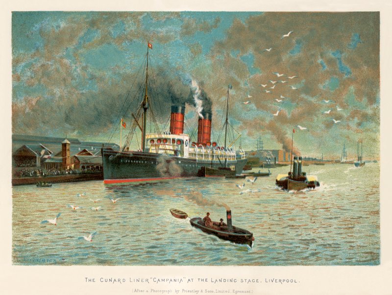 Liniowiec Cunard „Kampania” na etapie lądowania, Liverpool autorstwa Charles Wilkinson