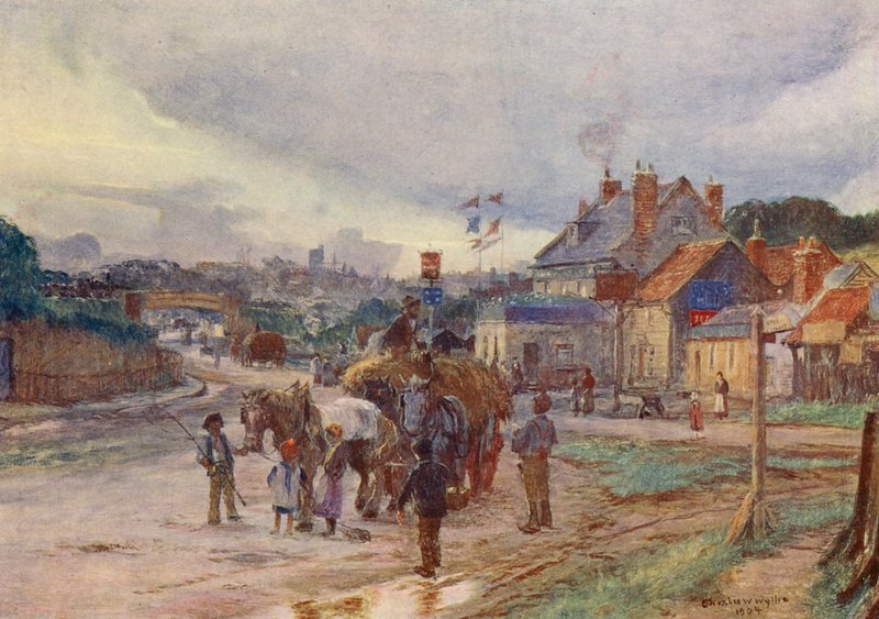 High Barnet, od podnóża Barnet Hill (kolorowa litografia) autorstwa Charles William Wyllie