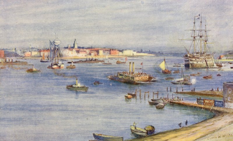 Portsmouth, z Gosport (kolorowa litografia) autorstwa Charles William Wyllie