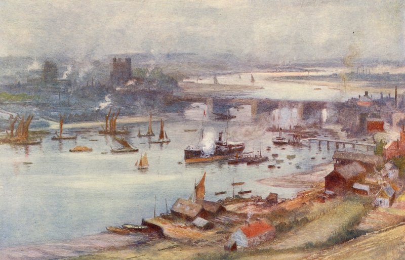 Rochester i Medway (kolorowa litografia) autorstwa Charles William Wyllie