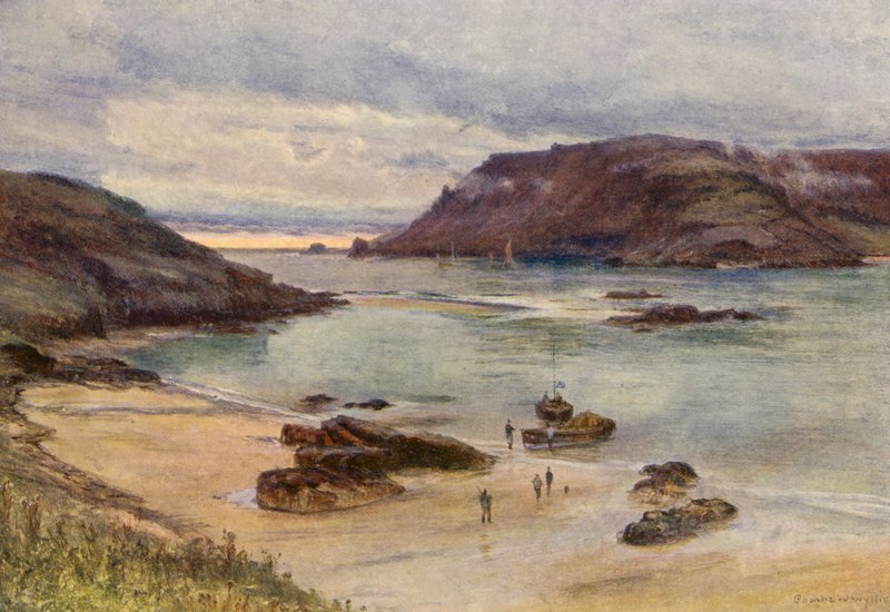 Port Salcombe (kolorowa litografia) autorstwa Charles William Wyllie