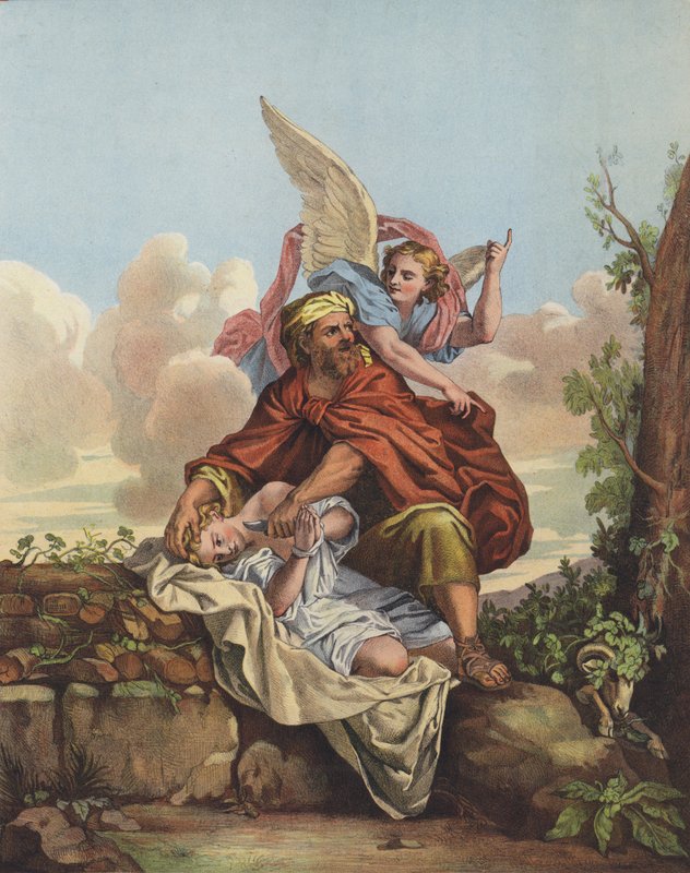 Anioł interweniujący, by powstrzymać Abrahama w ofierze swojego syna Izaaka autorstwa Charles after Le Brun