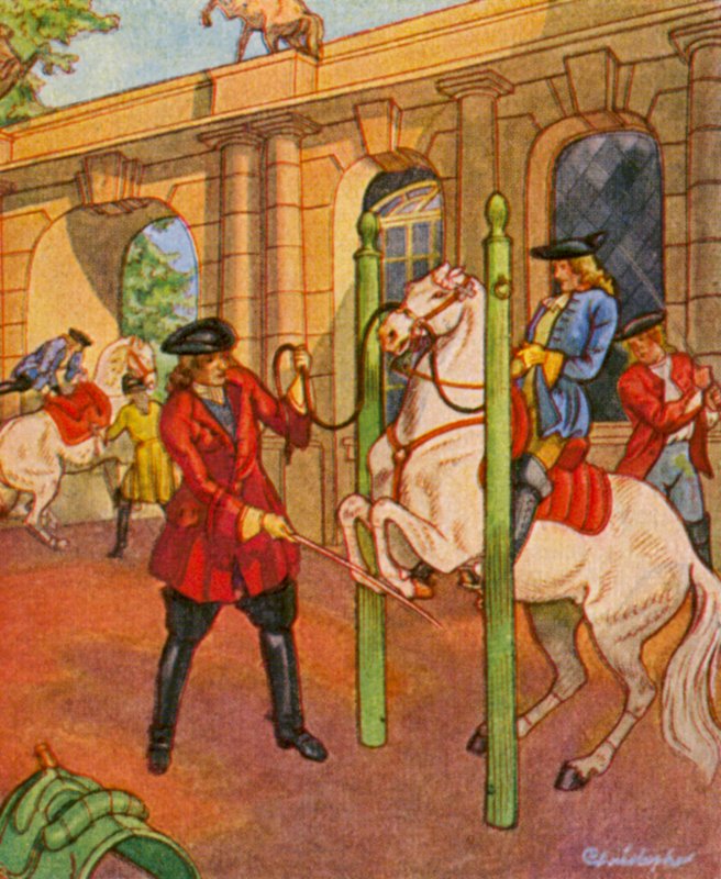 Reitschule / Szkoła jazdy konnej (kolorowa litografia) autorstwa Christophe (1856 1945)