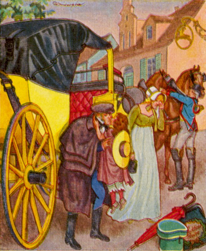 Abreise In Der Kalesche / Odjazd w powozie (kolorowa litografia) autorstwa Christophe (1856 1945)