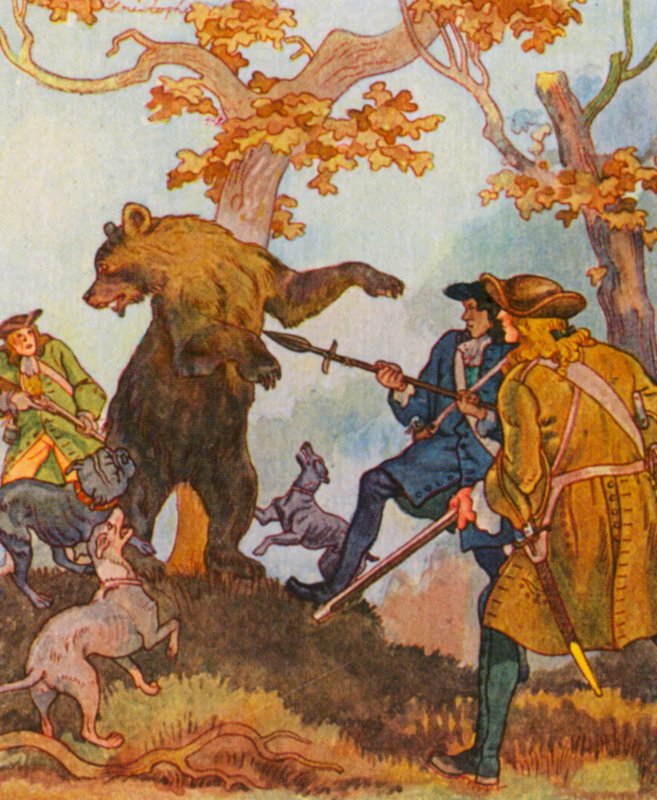 Barenjagd / Polowanie na niedźwiedzie (kolorowa litografia) autorstwa Christophe (1856 1945)