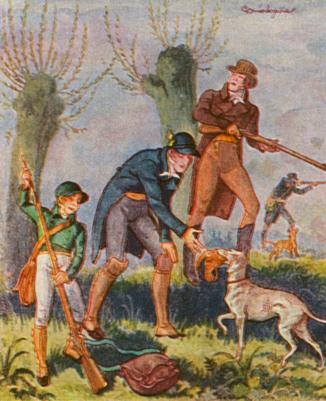 Bekassinenjagd / Polowanie na bekasy (kolorowa litografia) autorstwa Christophe (1856-1945)