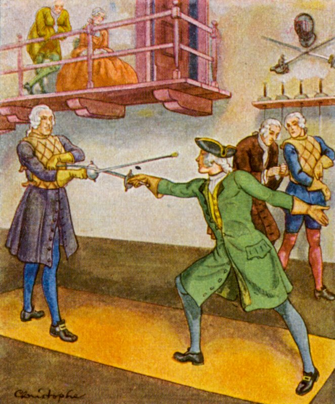 Fechtschule / Szkoła szermierki (litografia kolorowa) autorstwa Christophe (1856 1945)
