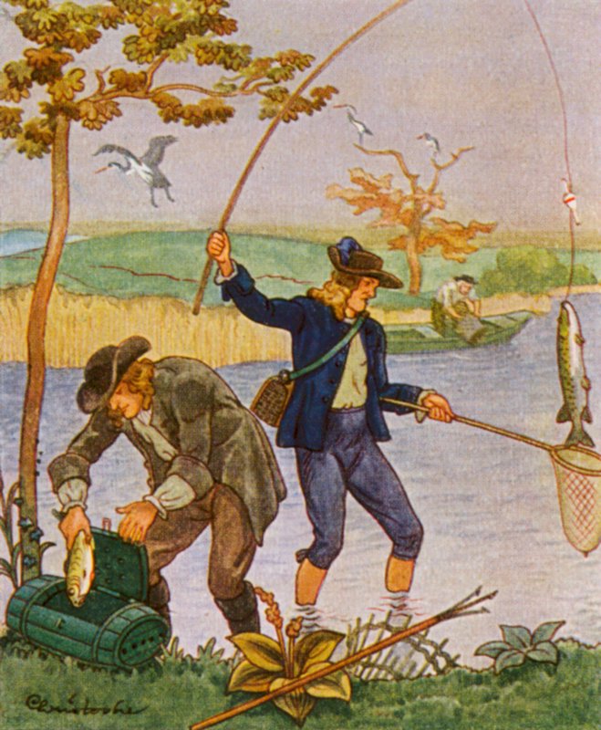 Fischen Und Angeln / Fishing and Angling (kolorowa litografia) autorstwa Christophe (1856 1945)