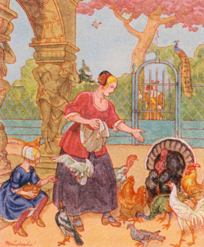 Geflugelhof / Ferma drobiu (kolorowa litografia) autorstwa Christophe (1856 1945)