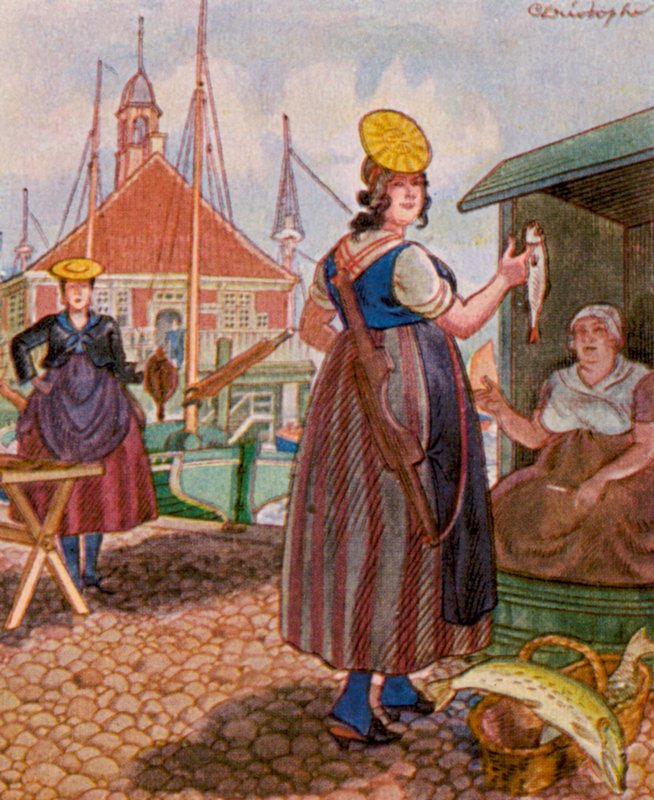 Hamburger Fischmarkt / Hamburski targ rybny (kolorowa litografia) autorstwa Christophe (1856 1945)