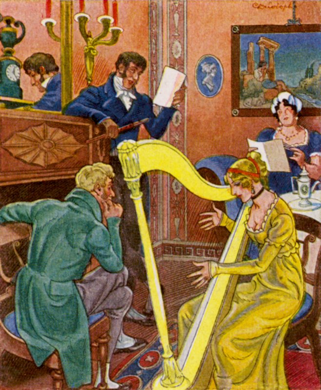 Harfenkonzert / Koncert harfowy (kolorowa litografia) autorstwa Christophe (1856 1945)