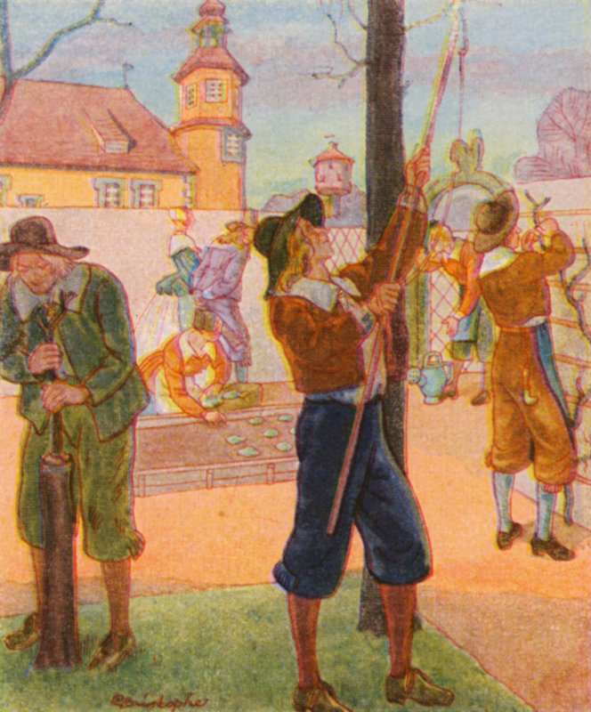 Obstbaumzucht / Uprawa drzew owocowych (kolorowa litografia) autorstwa Christophe (1856 1945)