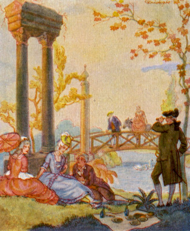 Park Mit Ruine / Park z ruinami (kolorowa litografia) autorstwa Christophe (1856 1945)