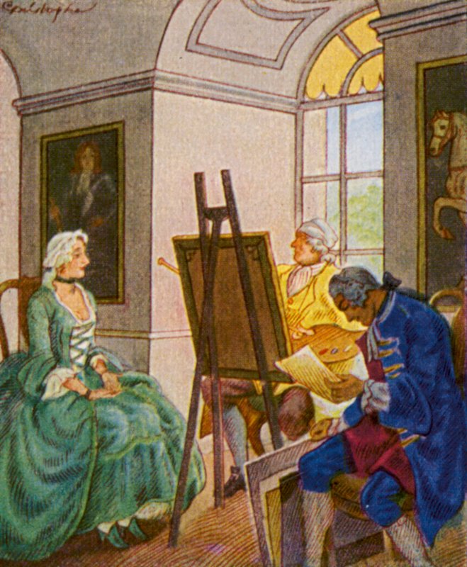 Portratsitzung Im Schloss / Sesja portretowa w zamku (kolorowa litografia) autorstwa Christophe (1856 1945)
