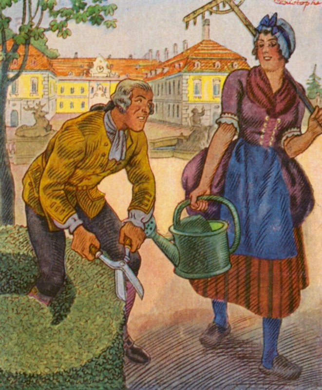 Schlossgartner / Ogrodnik zamkowy (kolorowa litografia) autorstwa Christophe (1856 1945)