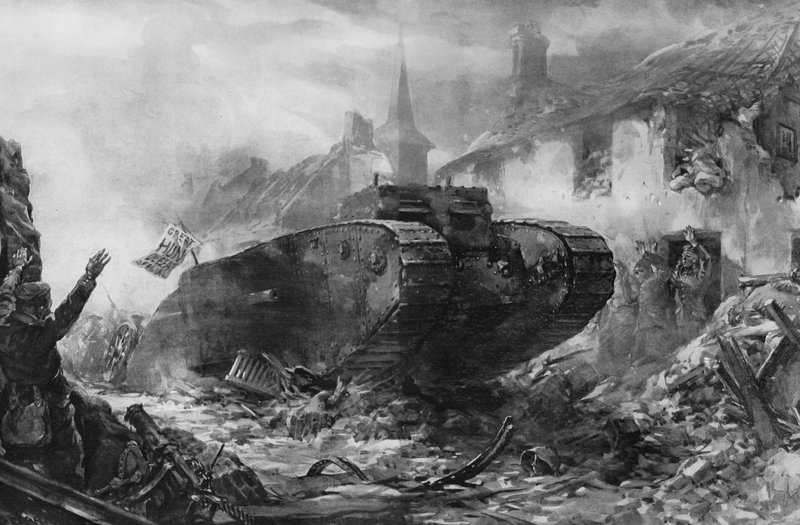 Pierwsze użycie pancernych okrętów lądowych podczas wojny, „czołgi” na froncie zachodnim (litos) autorstwa Christopher (after) Clark