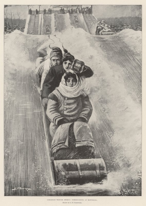 Kanadyjskie sporty zimowe, saneczkarstwo w Montrealu autorstwa Clarence F. Underwood