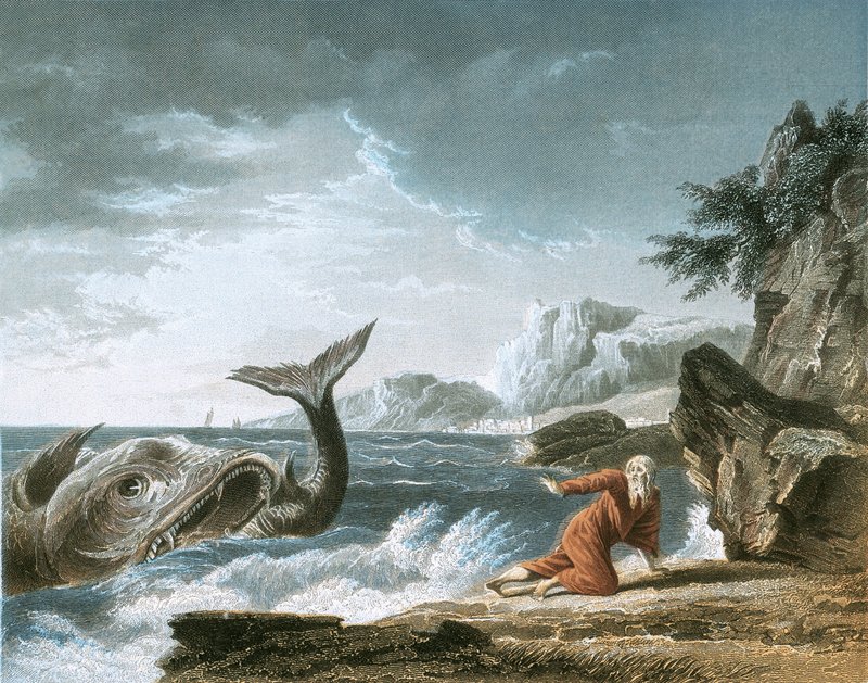 Jonasz został zwymiotowany przez wieloryba na suchy ląd autorstwa Claude Joseph Vernet