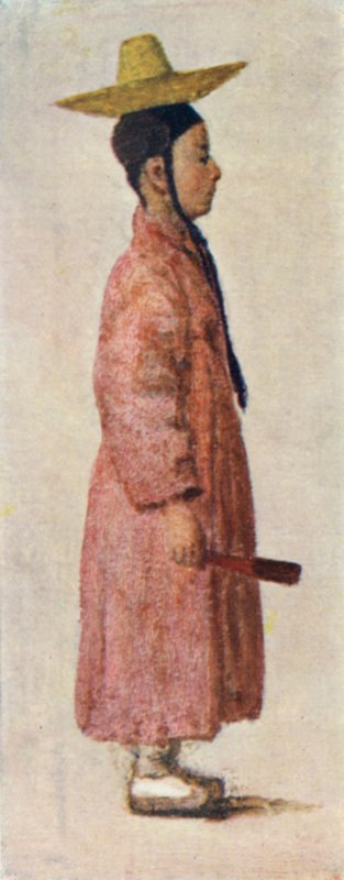 Koreański pan młody chłopiec w swoim oryginalnym kapeluszu (kolor litho) autorstwa Constance J.D. Coulson