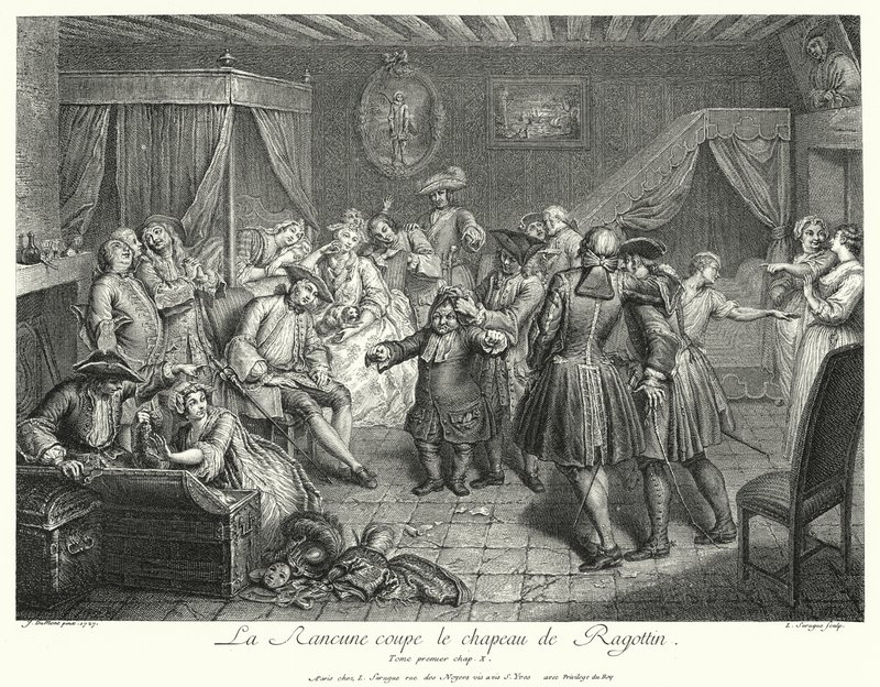 La Rancune przecina kapelusz Ragotina (grafika) autorstwa Cornelis Engelbrechtsen