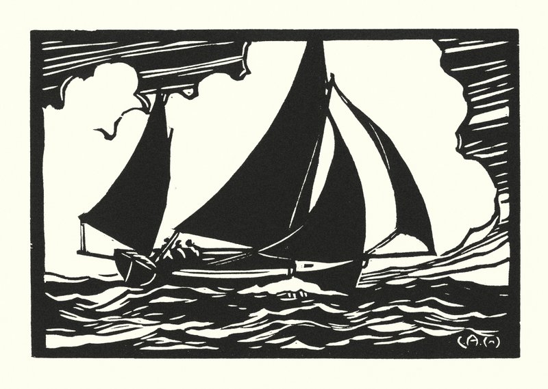 Łodzie rybackie i barki: Falmouth Quay Punt (drzeworyt) autorstwa Cyril A. Wilkinson