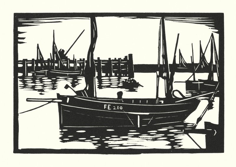 Łodzie rybackie i barki: Folkestone Beam-Trawler (drzeworyt) autorstwa Cyril A. Wilkinson