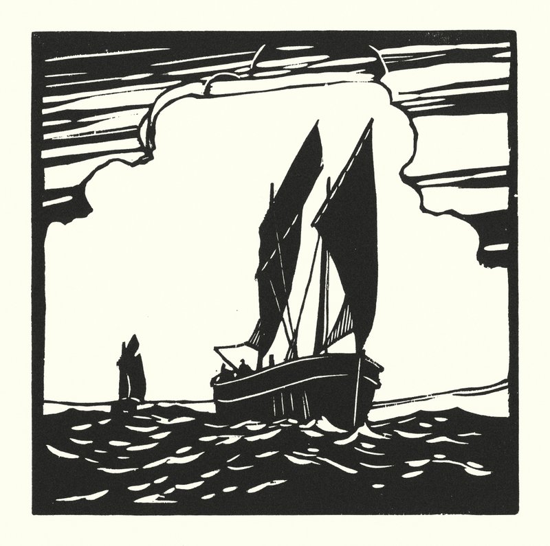 Łodzie rybackie i barki: Mounts Bay Drifter (drzeworyt) autorstwa Cyril A. Wilkinson